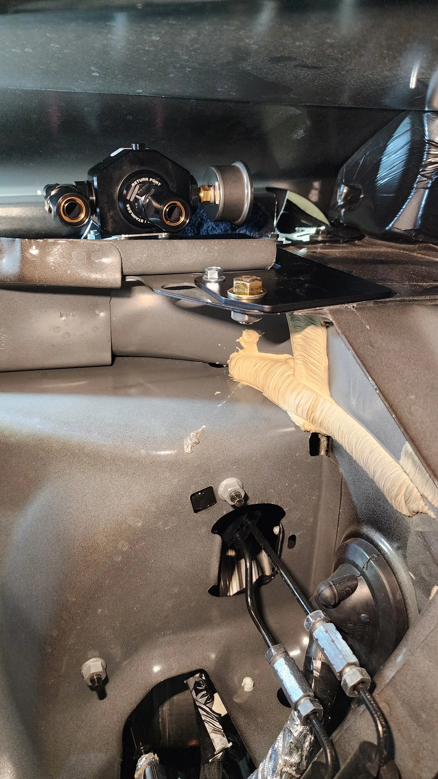 Nocturnal Automotive - S550-S650 15-24 Mustang Hidden Fore Fuel Regulator Bracket - Installed view from below