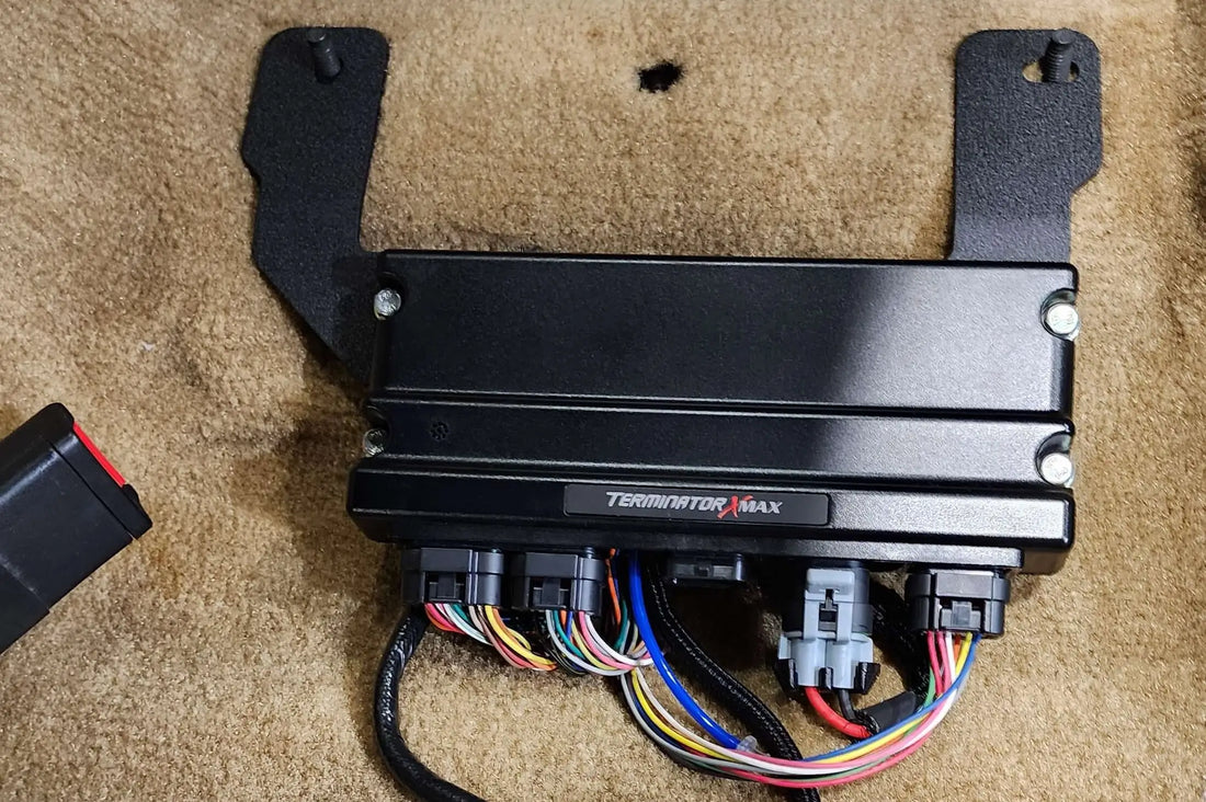Showing how clean the wiring is after install of the Nocturnal Automotive / Nocturnal Auto custom mounting bracket for Holley Terminator X Max ECUs
