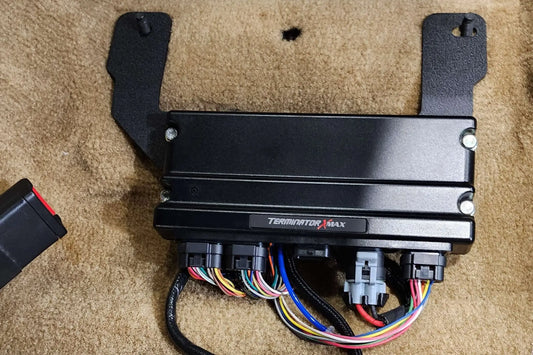 Showing how clean the wiring is after install of the Nocturnal Automotive / Nocturnal Auto custom mounting bracket for Holley Terminator X Max ECUs